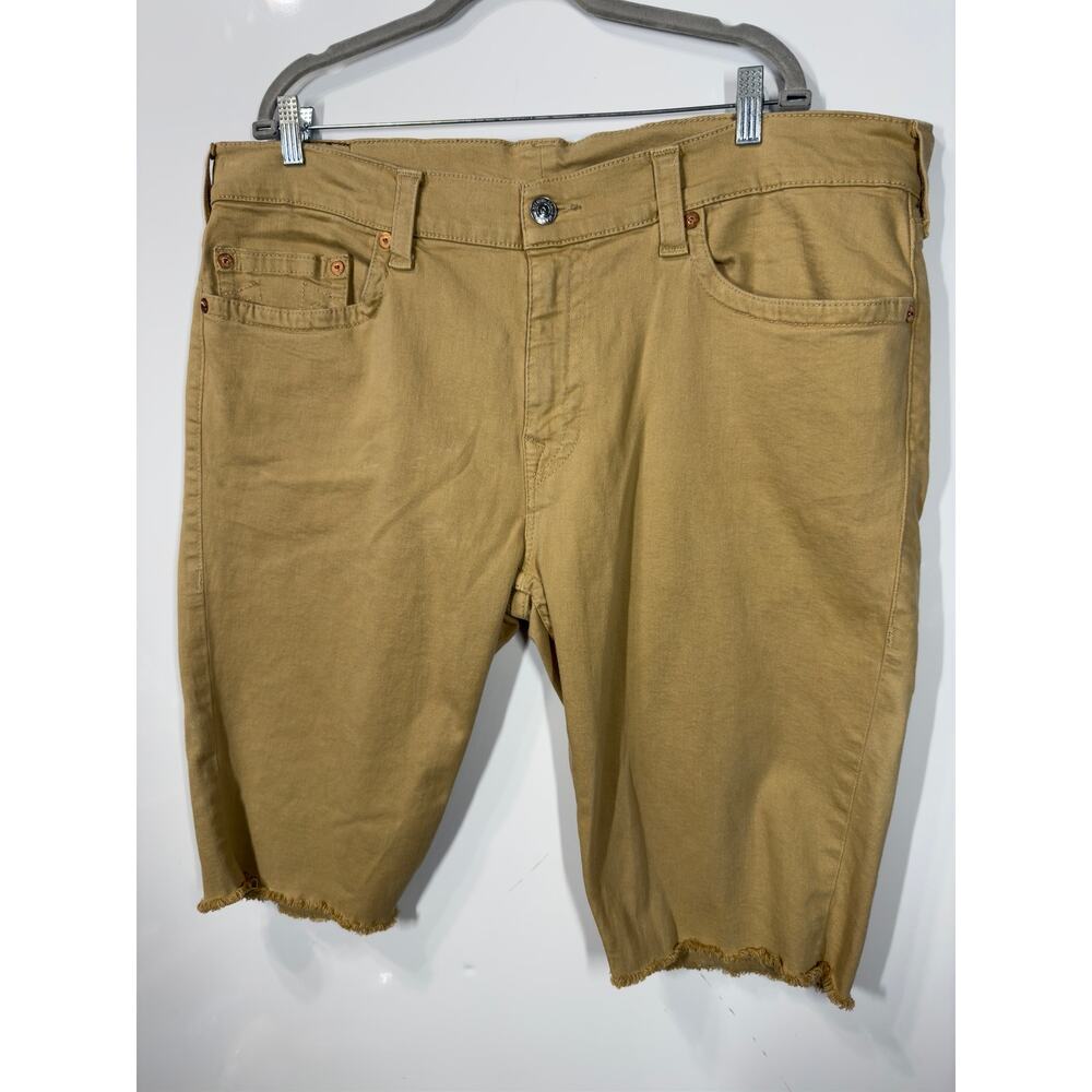 True Religion Ricky Khaki Denim Straight Fit Shorts Casual Preppy Men Size 40